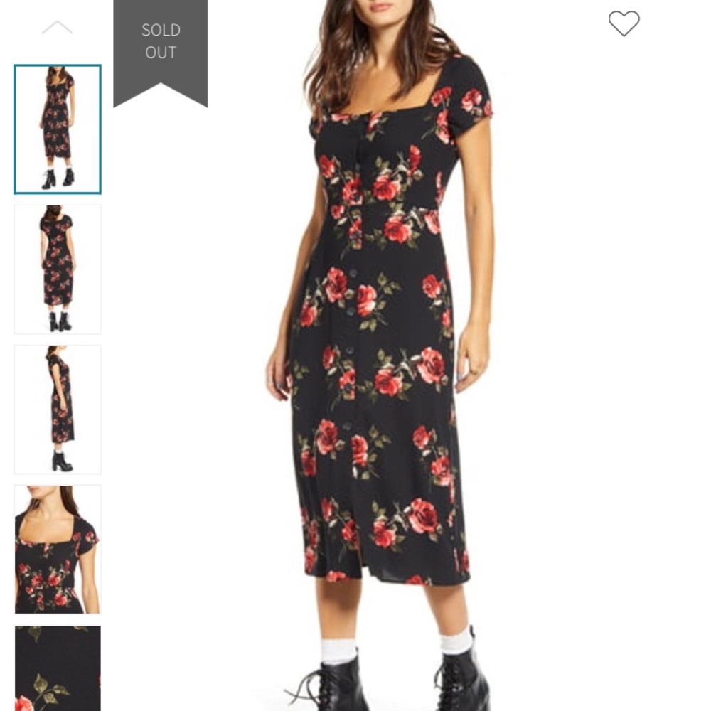 NWOT BP square neck rose midi dress